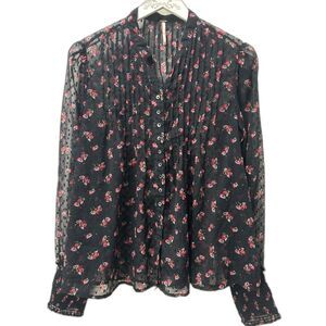 Free People M Sheer Floral Peasant Blouse Swiss Dot Flowy Feminine Lightweight